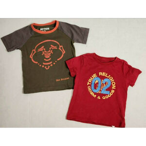 True Religion,  2 Short Sleeve T-shirts, boys 4/4T Buddha Cotton Raglan Red gray